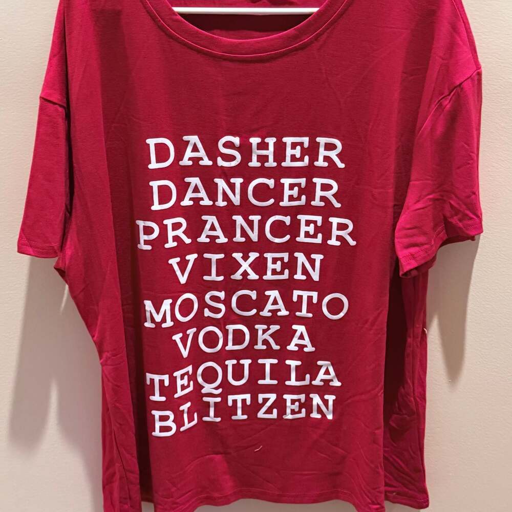 Gildan Santa's Reindeer Alcohol Funny Maroon Short Sleeve T-Shirt